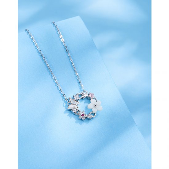 White Cubic Zirconia Round Sterling Silver Necklace - Click Image to Close